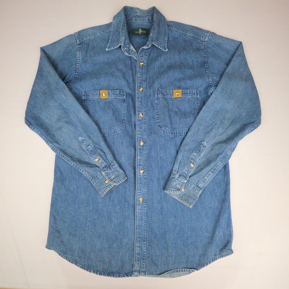 Vintage Hunt Club Denim Button Down Shirt Mens MT Blue Long Sleeve Cotton